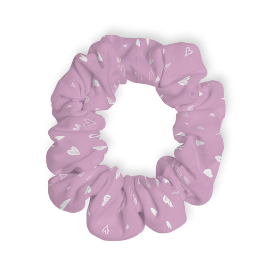 Scrunchie - Pink with White Hearts