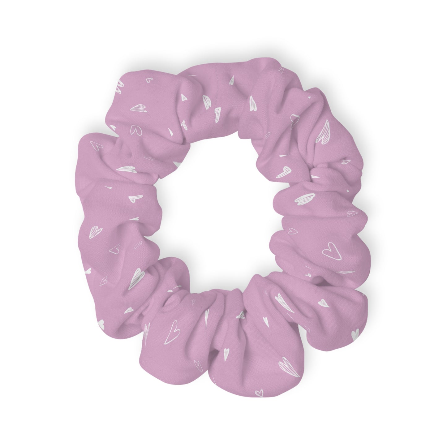 Scrunchie - Pink with White Hearts