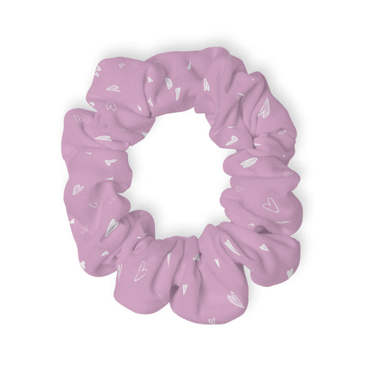 Scrunchie - Pink with White Hearts