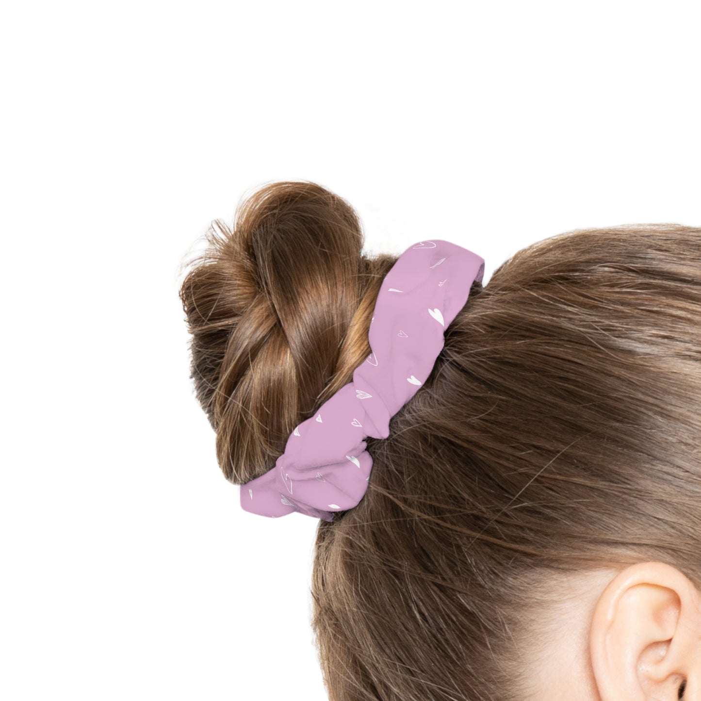 Scrunchie - Pink with White Hearts