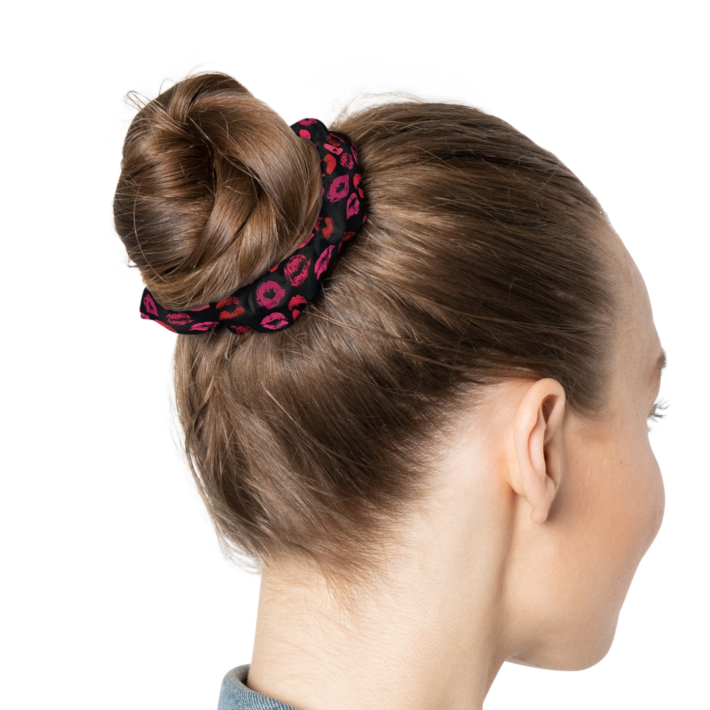 Scrunchie - Black with Lips