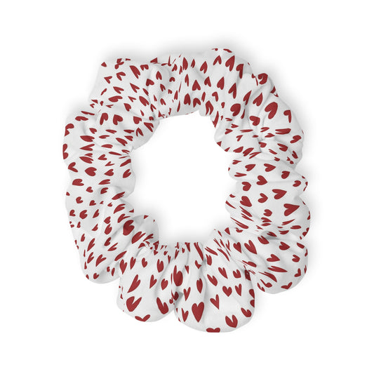 Scrunchie - White with Red Hearts